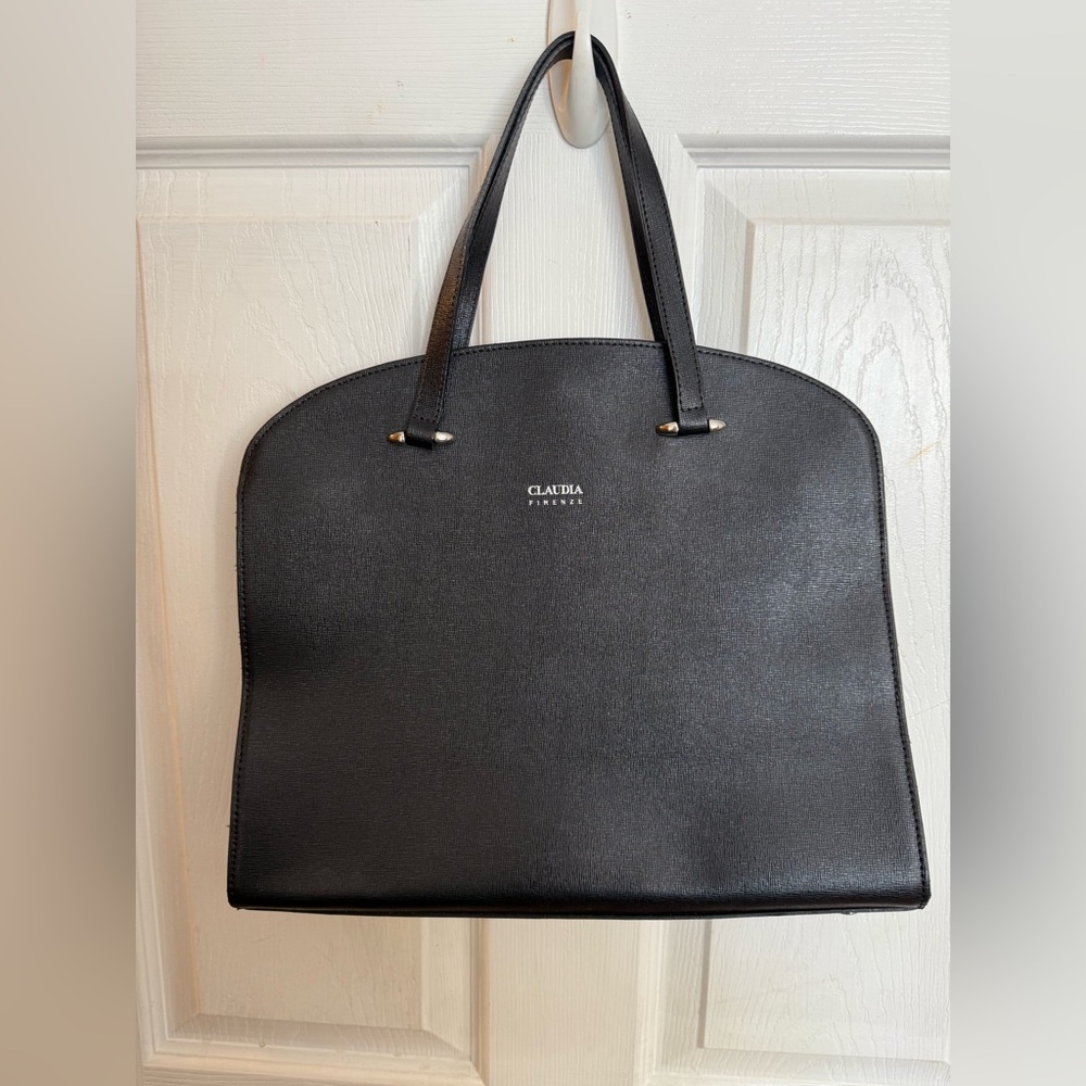 "CLAUDIA FIRENZE" Made in Italy Shoulder Business Bag  Black Leather